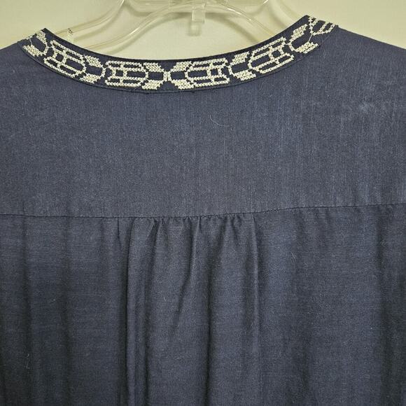Gap Navy Blue Embroidered Mini Dress Sz M Drawstring Waist Pockets Lined - Picture 9 of 9